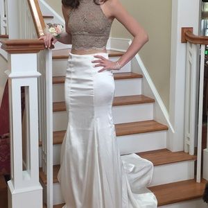 Satin two piece prom dress, worn once, lightly used, size 2